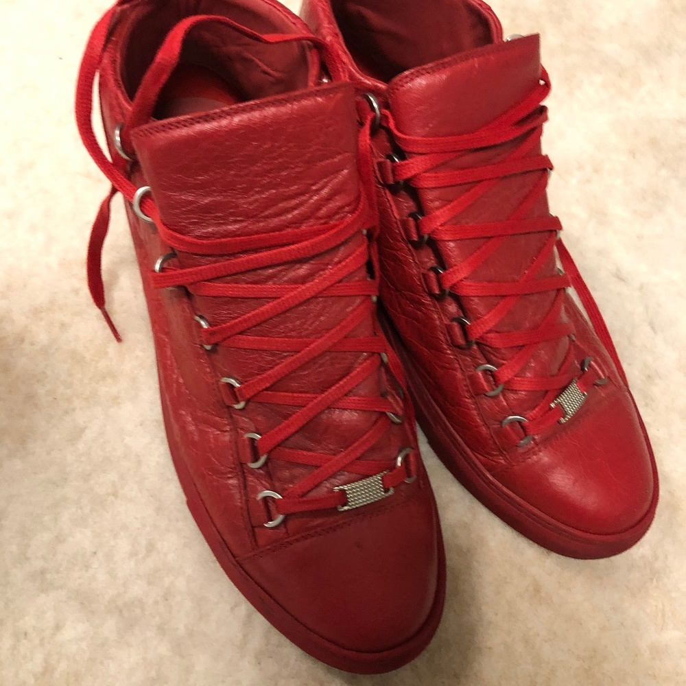 Balenciaga Red High Top Arena Sneakers Size EU 43